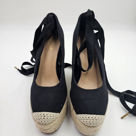 Shoedazzle Wedges Black Keilani Size 9 Strap - Picture 2 of 6